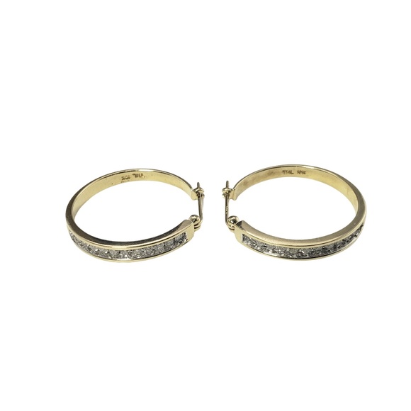 Vintage 10 Karat Yellow Gold Diamond Hoop Earrings #12813 - Picture 2 of 8